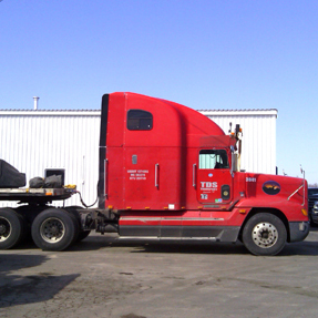 One of the red trucks in TDS's fleet